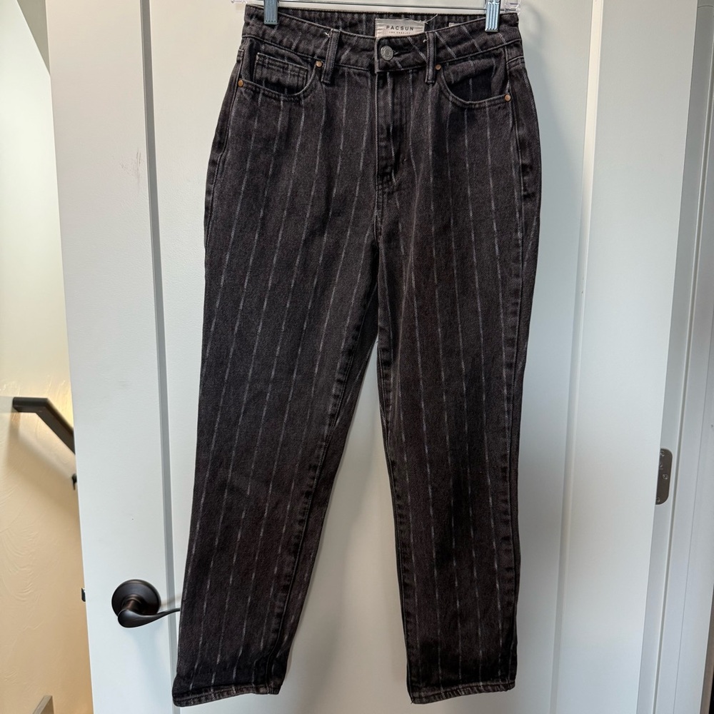 PacSun Mom Jean Black Vertical Stripe Pinstripe Tapered‎ Crop High Waist 25
